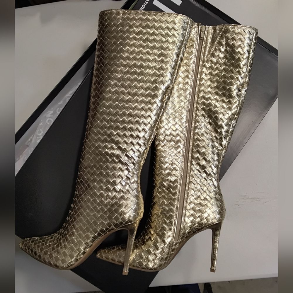 INC International Concepts Savon Gold Woven Heeled Boots - Picture 2 of 2